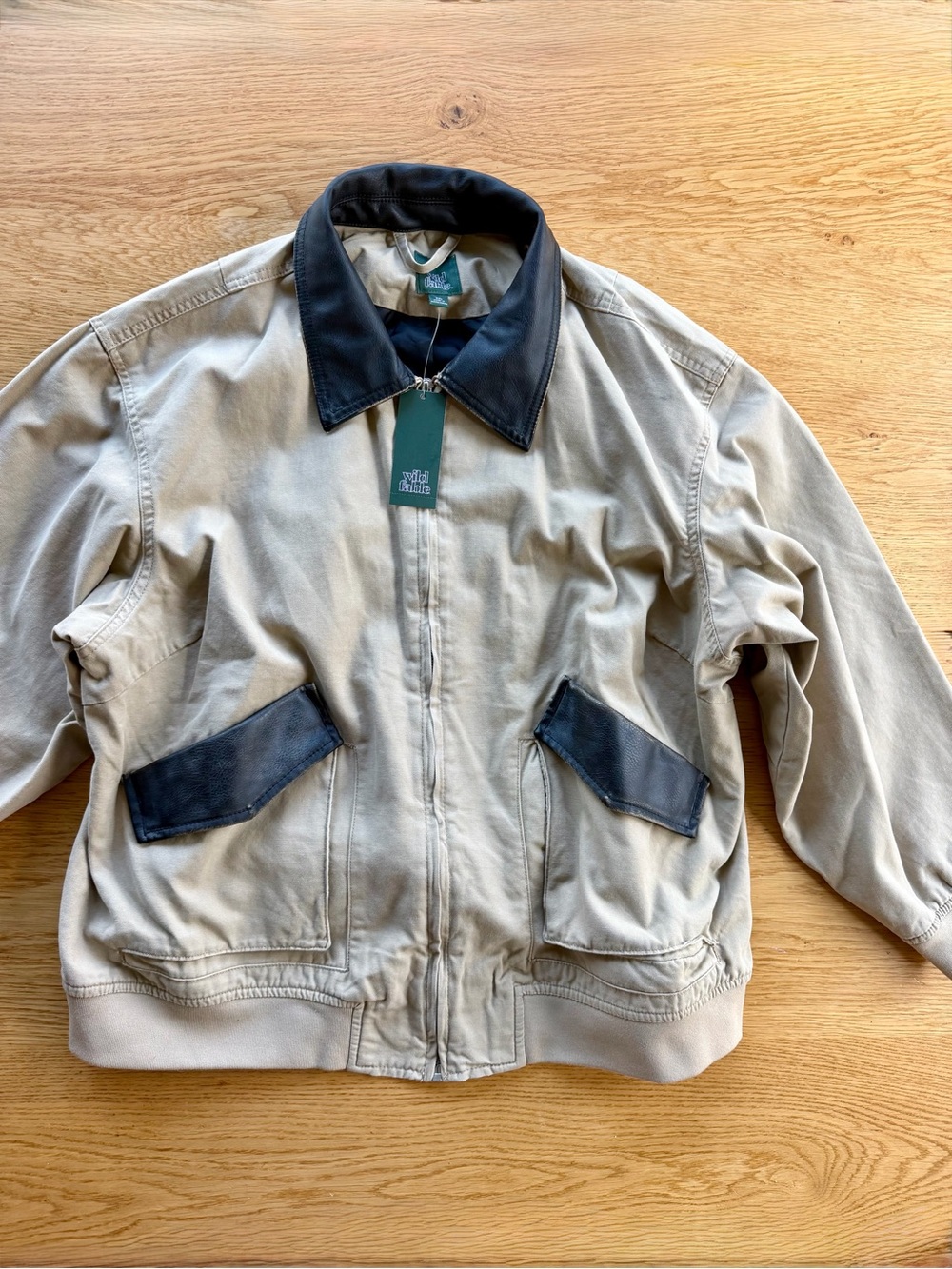 Wild Fable Women'sBeige, Tan Bomber Western Barn Jacket Coat Faux Leather Collar